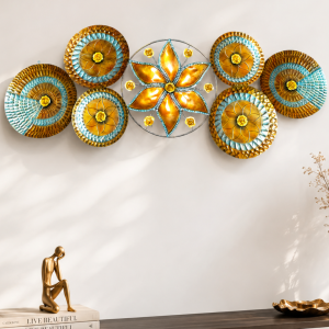 Turquoise & Gold Mandala Disc Wall Art - Floral Medallion Wall Sculpture