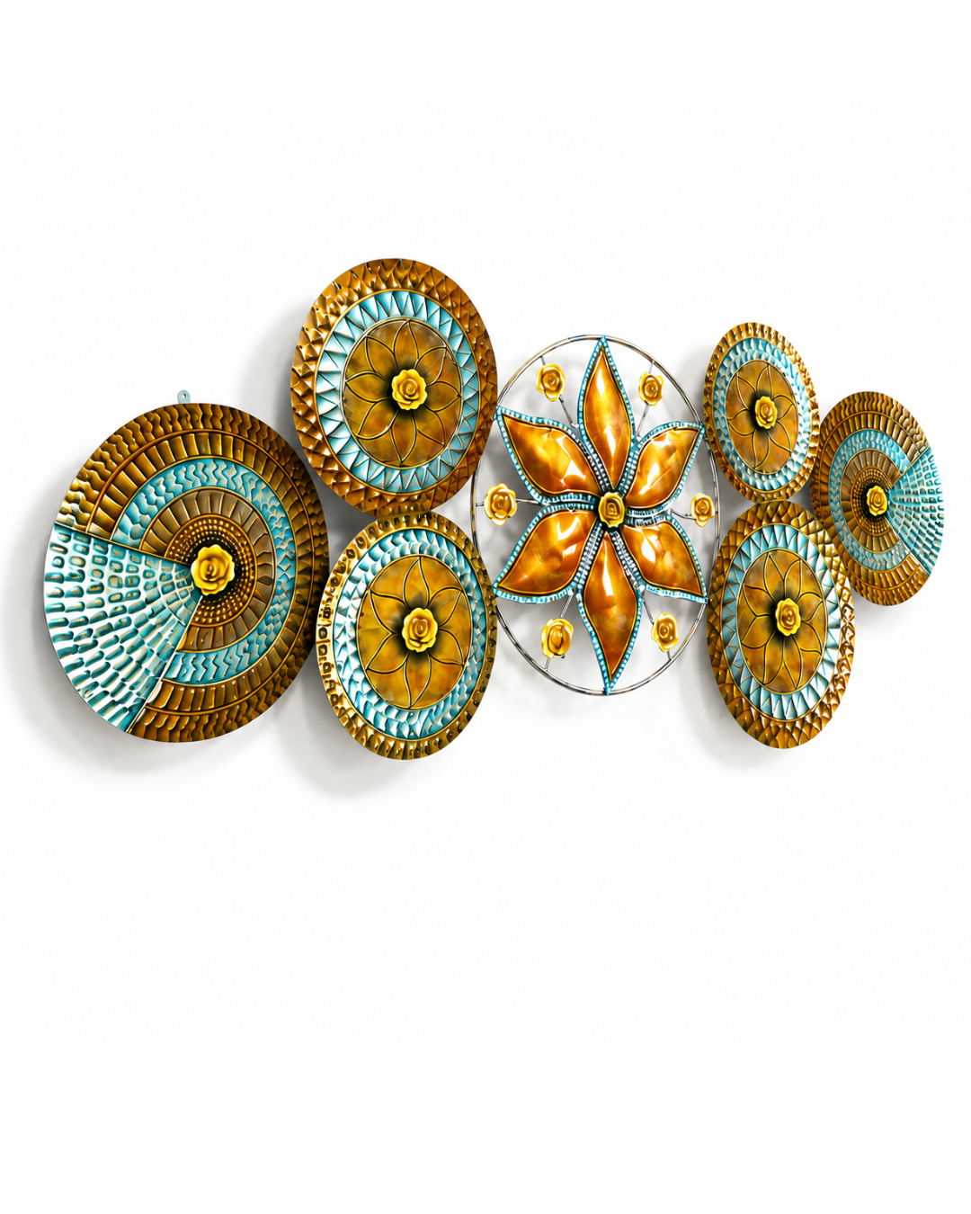 Turquoise & Gold Mandala Disc Wall Art - Floral Medallion Wall Sculpture - Image 2