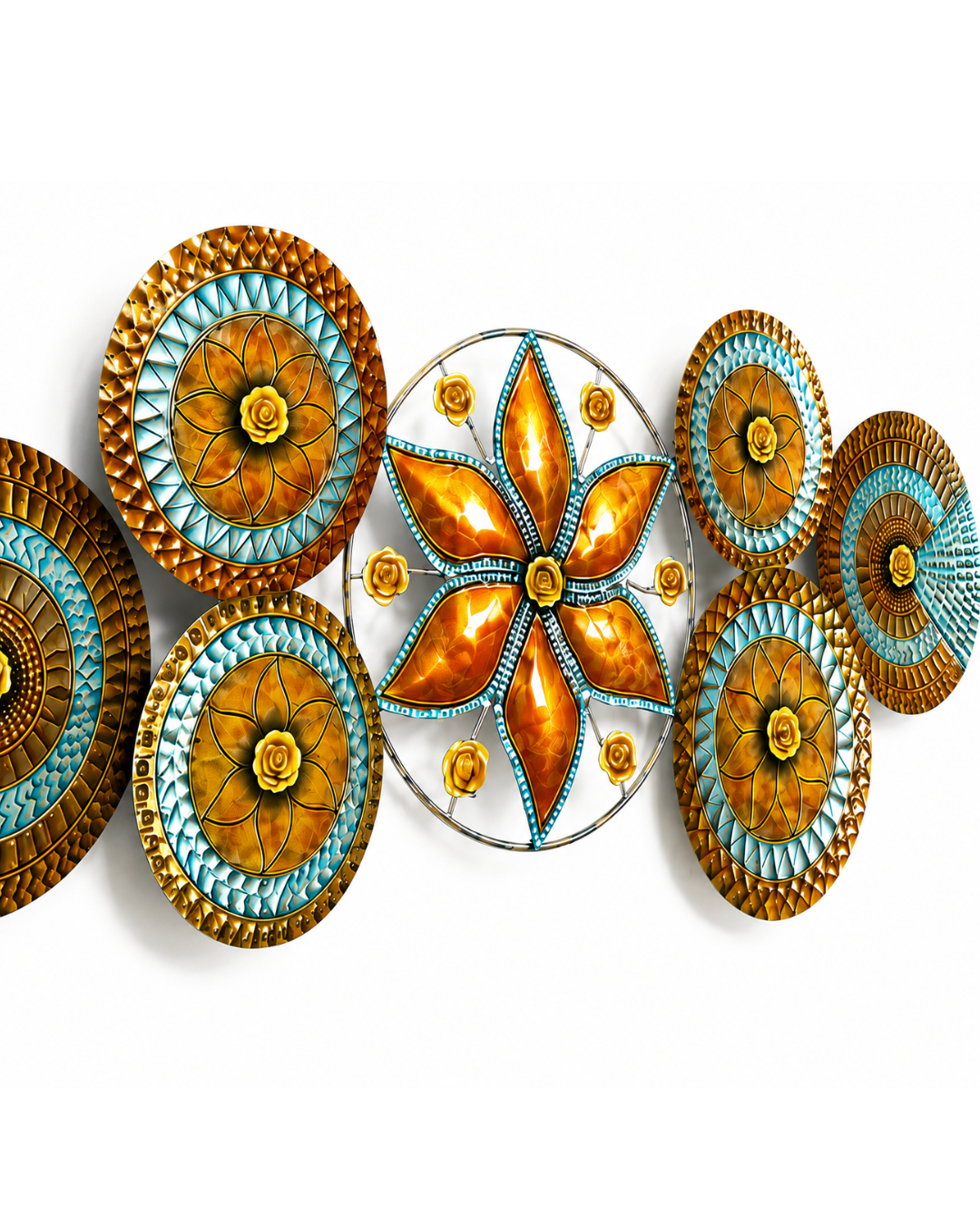 Turquoise & Gold Mandala Disc Wall Art - Floral Medallion Wall Sculpture - Image 3