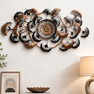 Copper & Bronze Leaf Wreath Wall Art - Round Metal Floral Medallion Decor