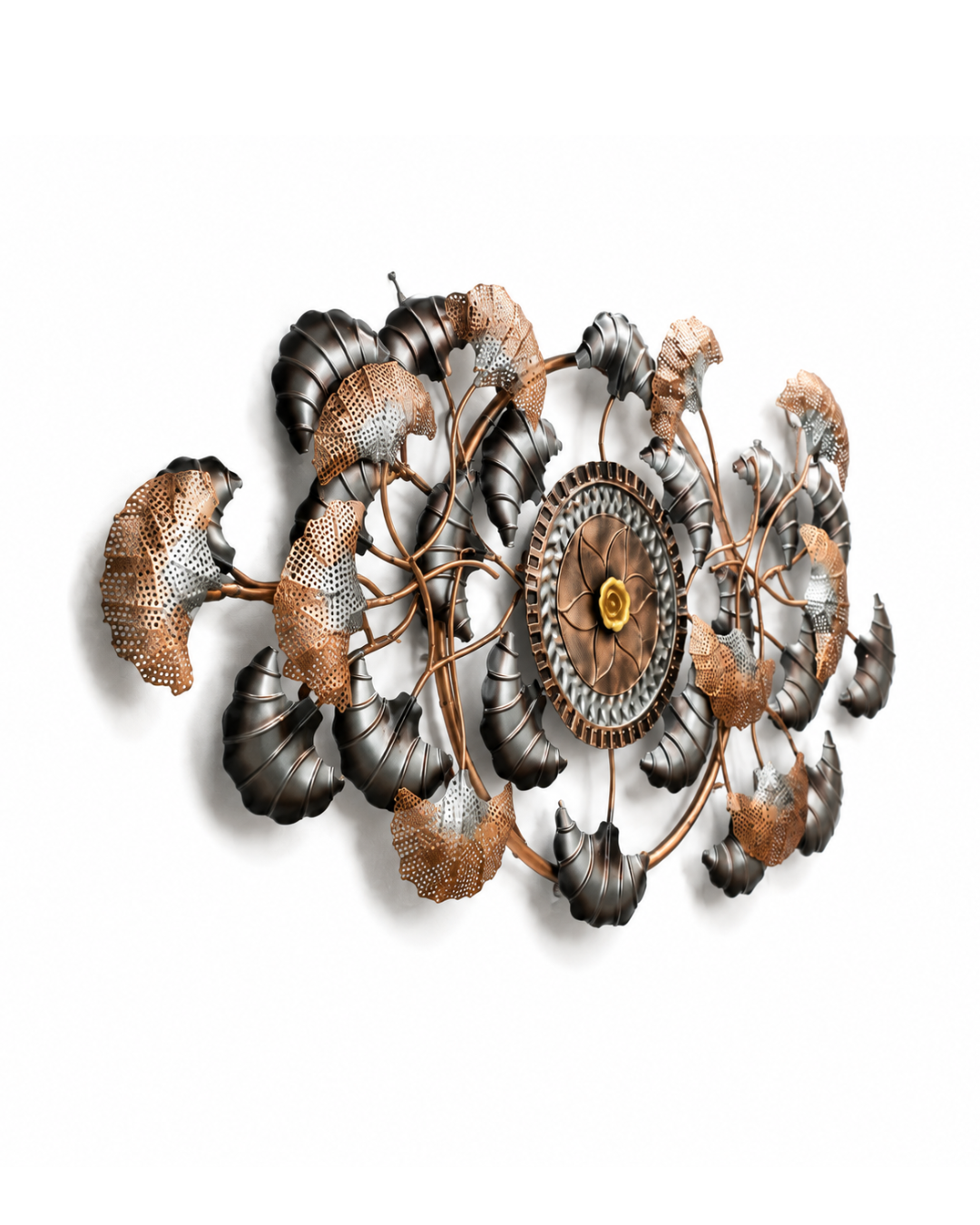 Copper & Bronze Leaf Wreath Wall Art - Round Metal Floral Medallion Decor - Image 2