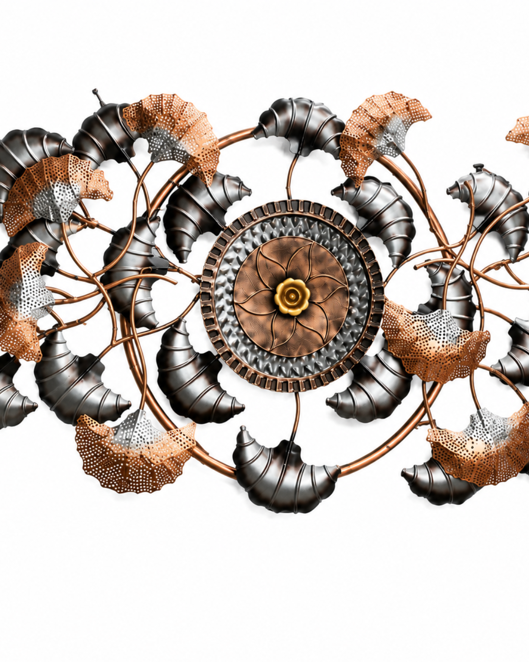 Copper & Bronze Leaf Wreath Wall Art - Round Metal Floral Medallion Decor - Image 3