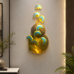 LED Ginkgo Leaf Wall Sconce Art - Illuminated Metal Wall Sculpture