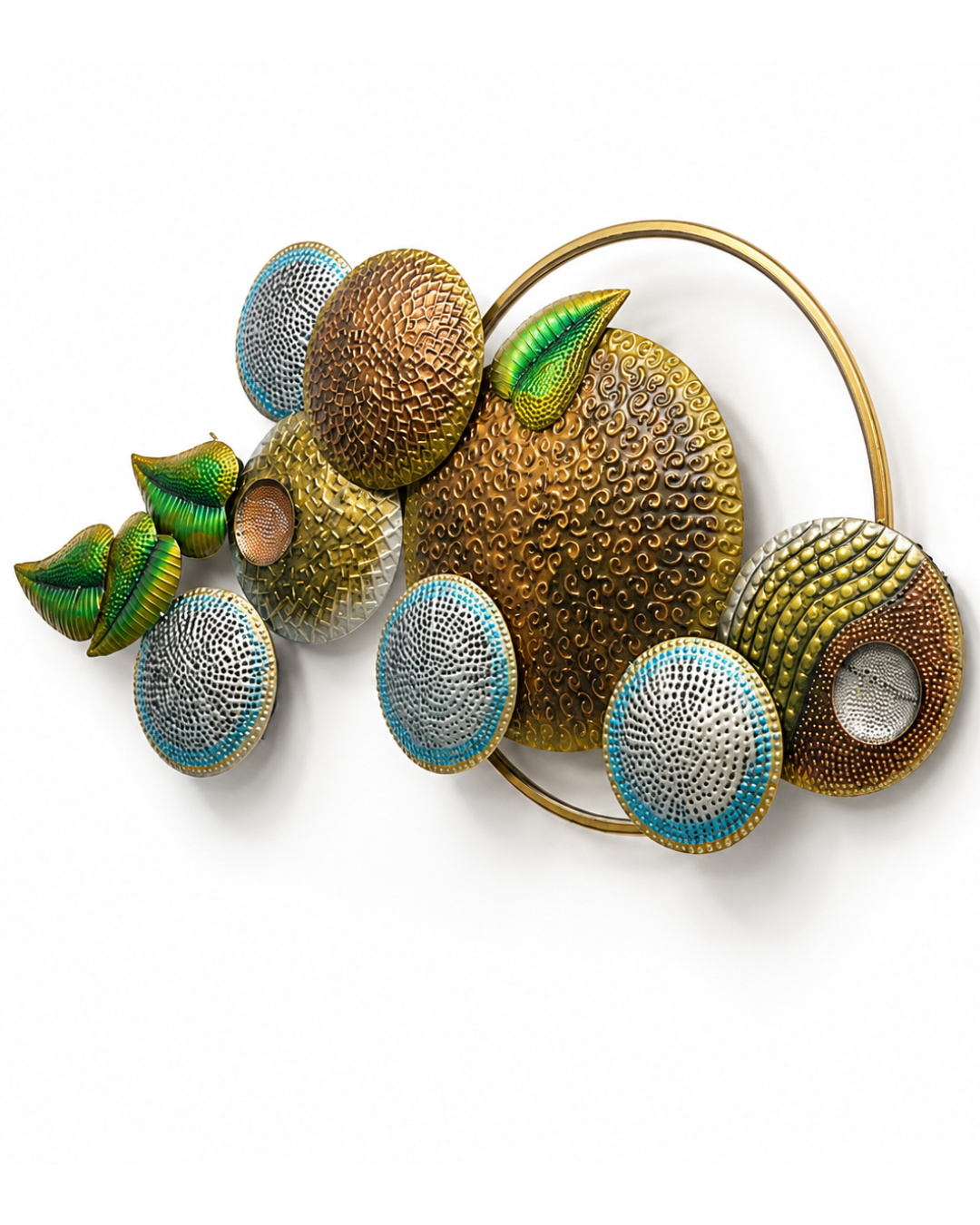 Jewel-Tone Hammered Disc Wall Art with Gold Ring - Abstract Metal Wall Sculpture - Image 3