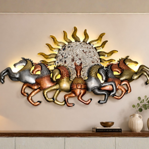 Seven Running Horses LED Wall Art - Sunburst Metal Wall Sculpture