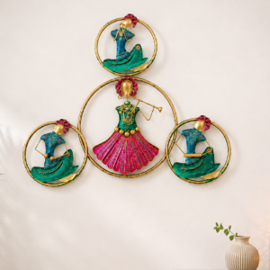 Rajasthani Musician Trio Ring Wall Art - Handpainted Folk Dancer Wall Sculpture