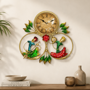 Rajasthani Dancer Couple Metal Wall Clock | Handpainted Folk Art Analog Clock