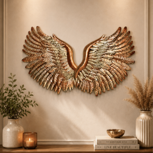 Metal Angel Wings Wall Art | Large Bronze & Gold Feather Wall Sculpture