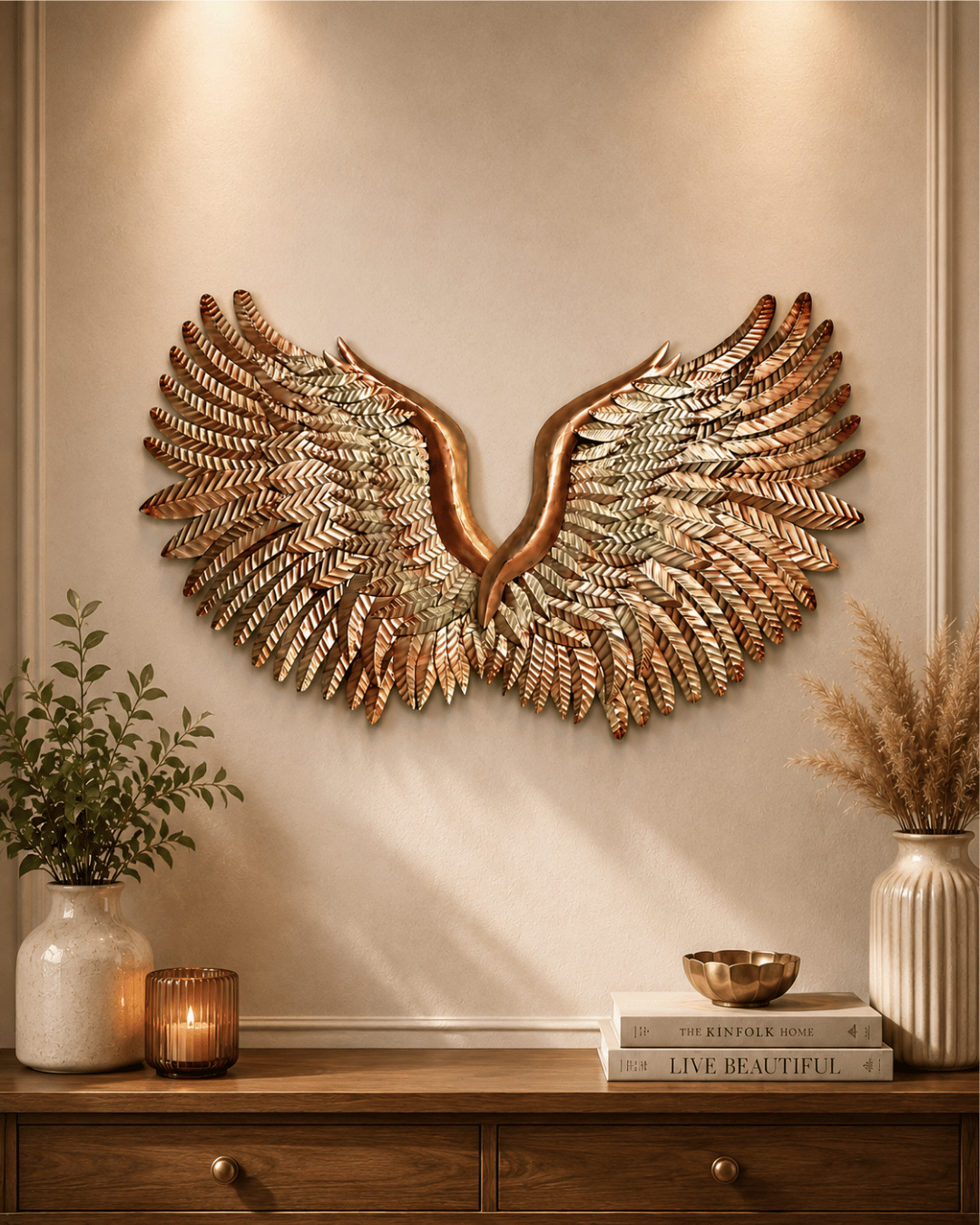 Metal Angel Wings Wall Art | Large Bronze & Gold Feather Wall Sculpture