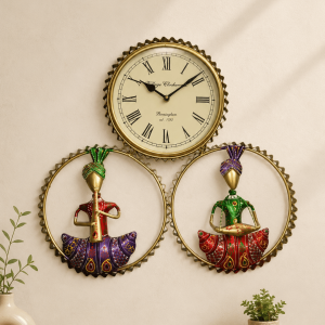 Rajasthani Musician Duo Wall Clock | Village Clockworks Style Roman Numeral Clock