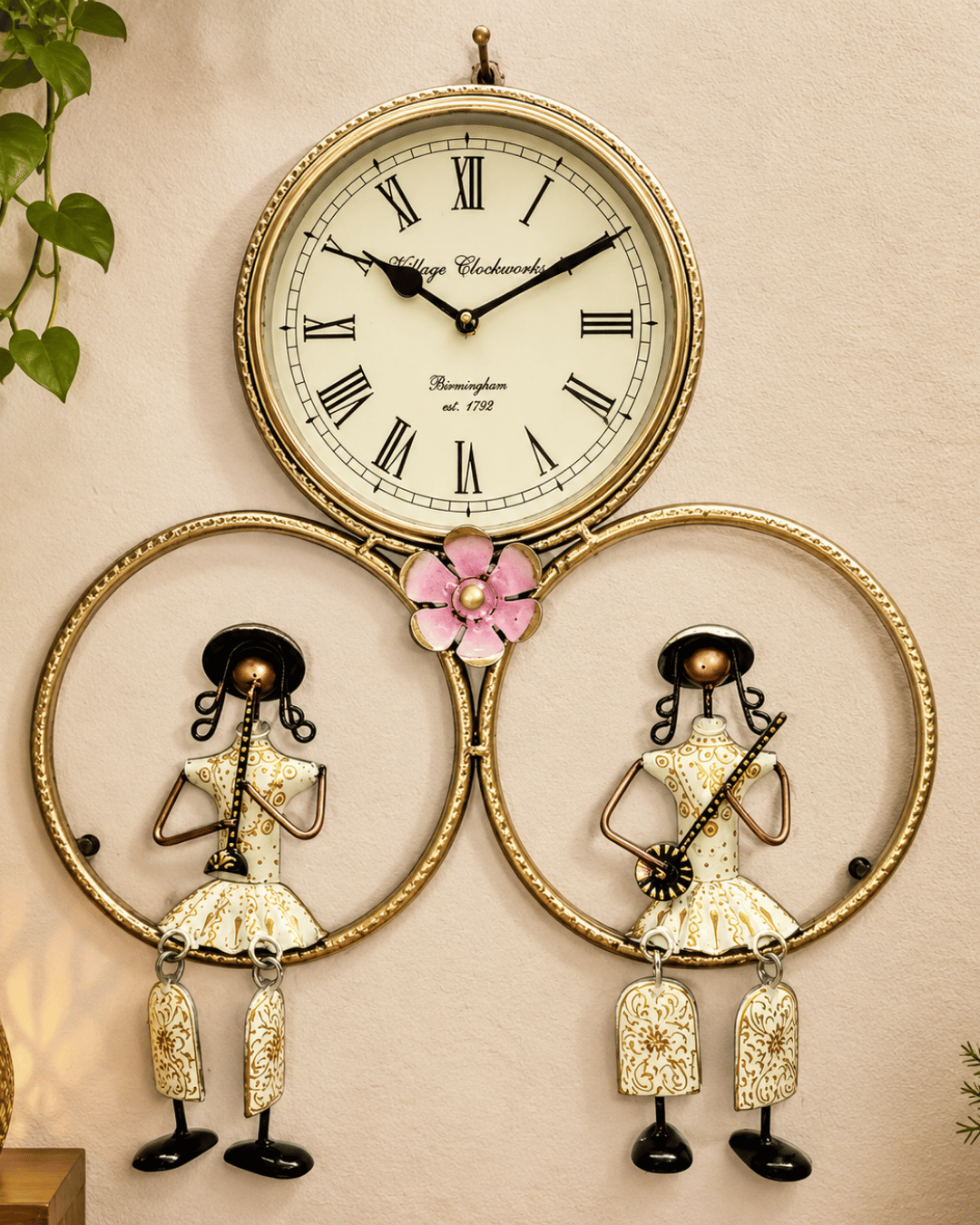 Village Clockworks Musician Doll Wall Clock | Vintage Style Roman Numeral Clock