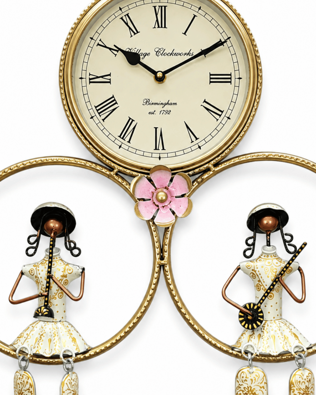 Village Clockworks Musician Doll Wall Clock | Vintage Style Roman Numeral Clock - Image 3