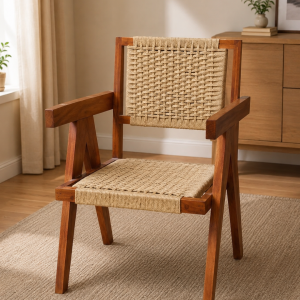 Solid Wood & Handwoven Rope Armchair