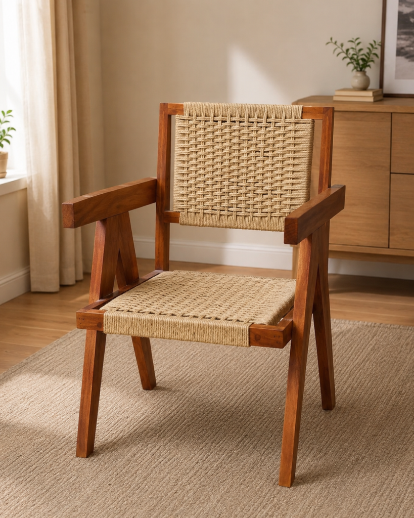Solid Wood & Handwoven Rope Armchair
