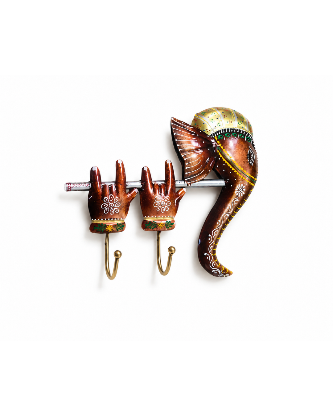 Ganesha Face Metal Wall Hook | Hand-Painted Blessing Hands Key Holder - Image 3