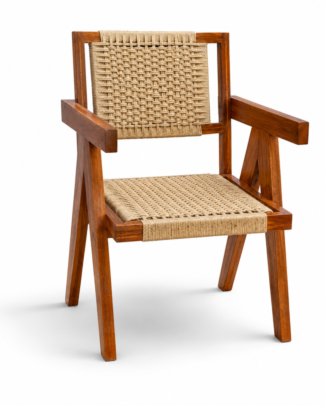 Solid Wood & Handwoven Rope Armchair - Image 2