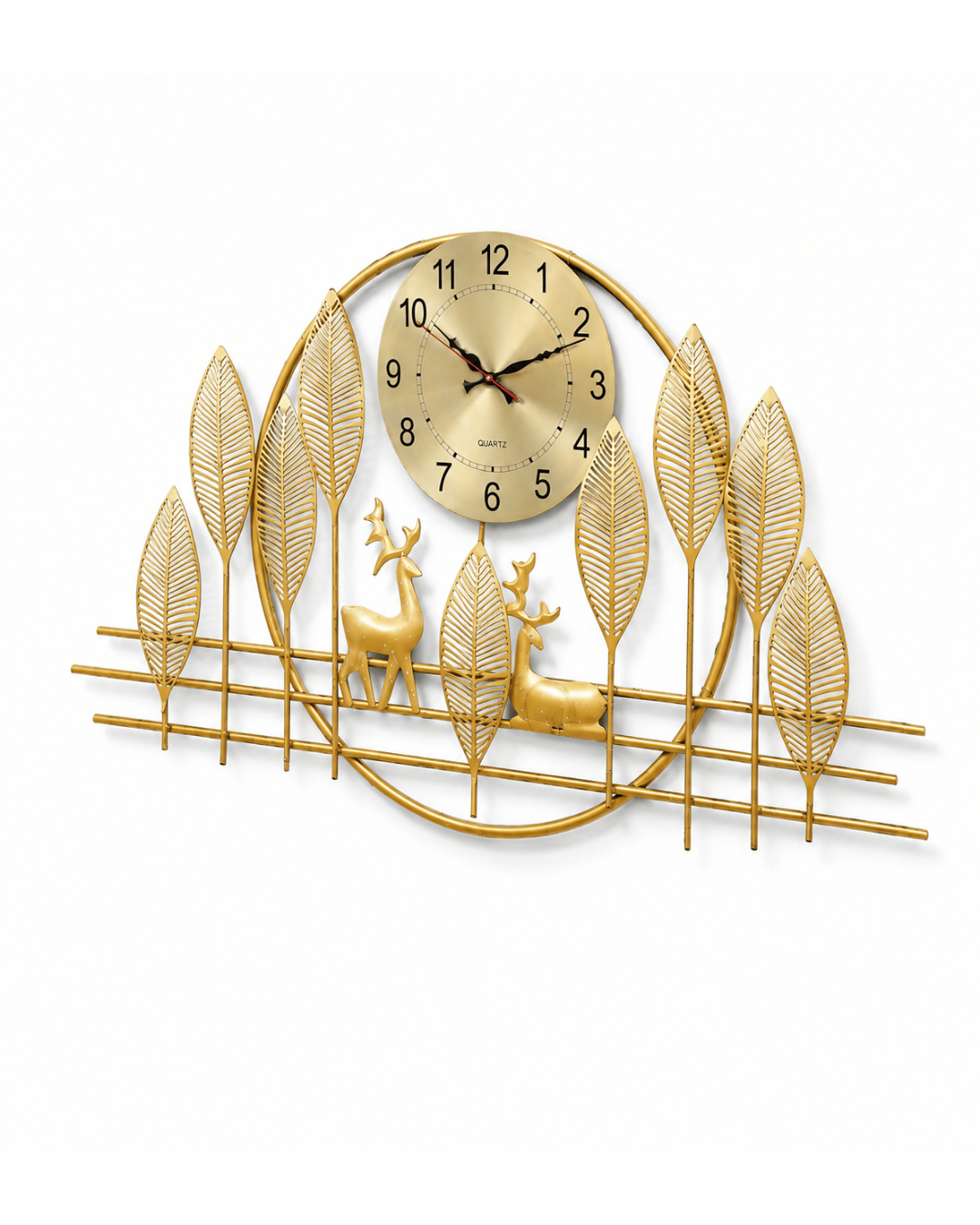 Golden Leaf & Deer Wall Clock | Handcrafted Nature-Inspired Analog Clock - Image 2
