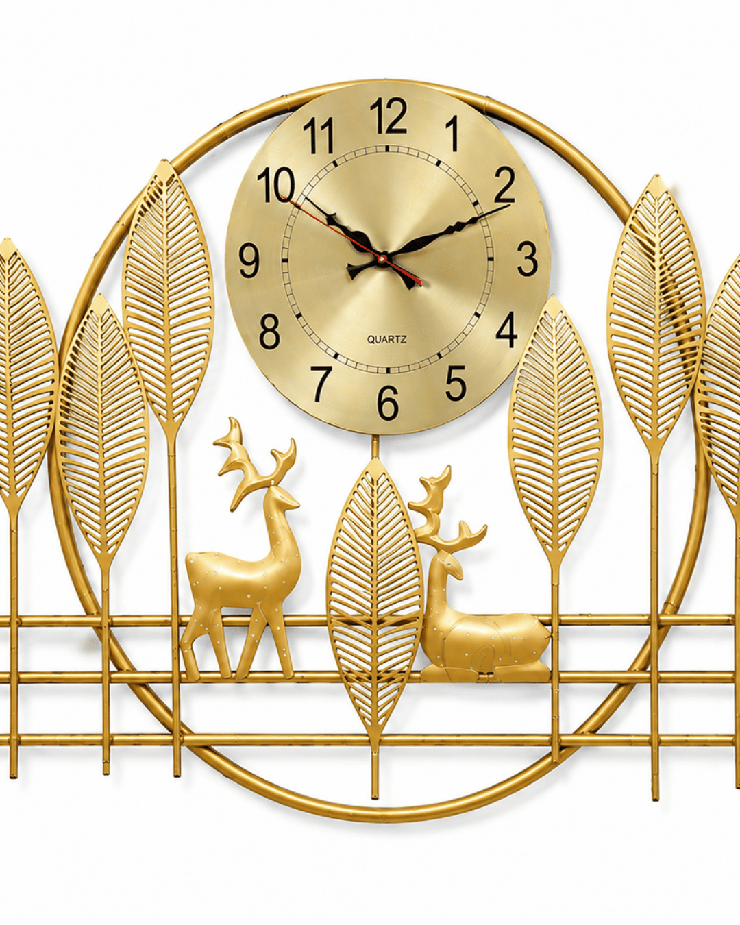 Golden Leaf & Deer Wall Clock | Handcrafted Nature-Inspired Analog Clock - Image 3