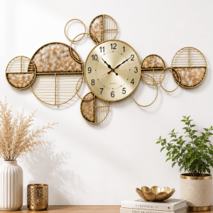 Woven Gold Ring Wall Clock | Textured Metal Circle Cluster Analog Clock