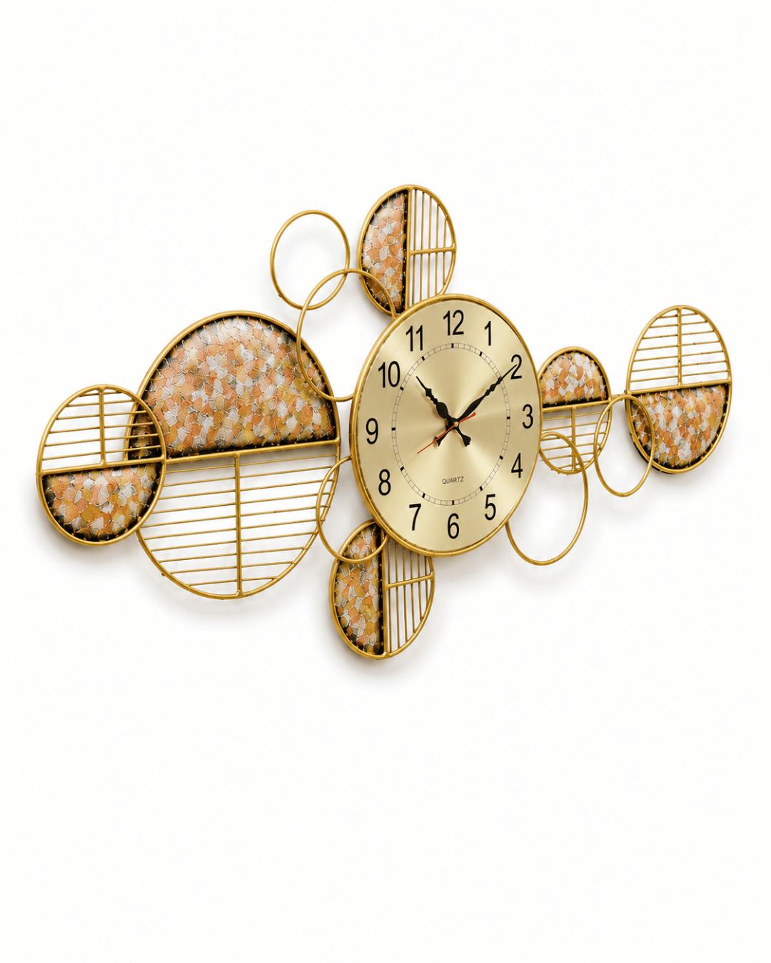 Woven Gold Ring Wall Clock | Textured Metal Circle Cluster Analog Clock - Image 2