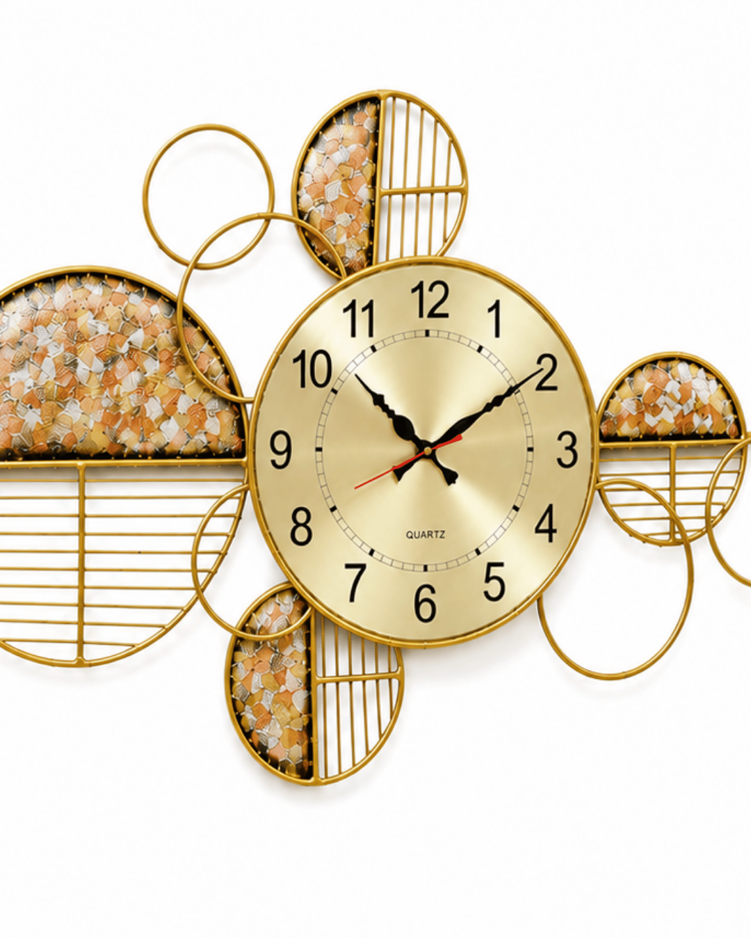 Woven Gold Ring Wall Clock | Textured Metal Circle Cluster Analog Clock - Image 3
