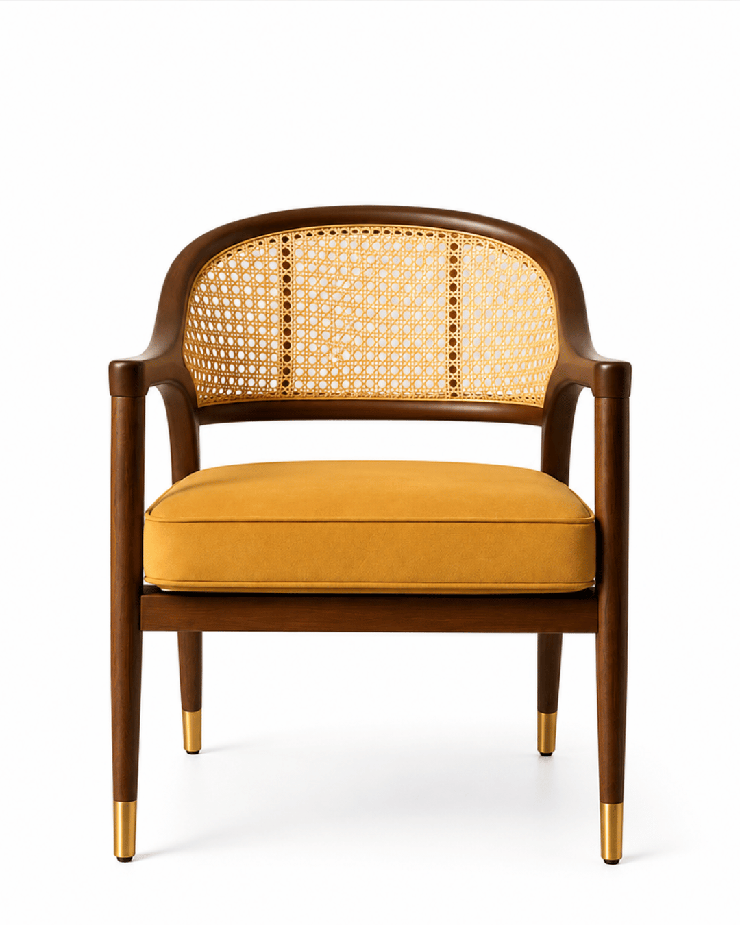 Wooden Cane Accent Chair with Mustard Cushion - Image 3