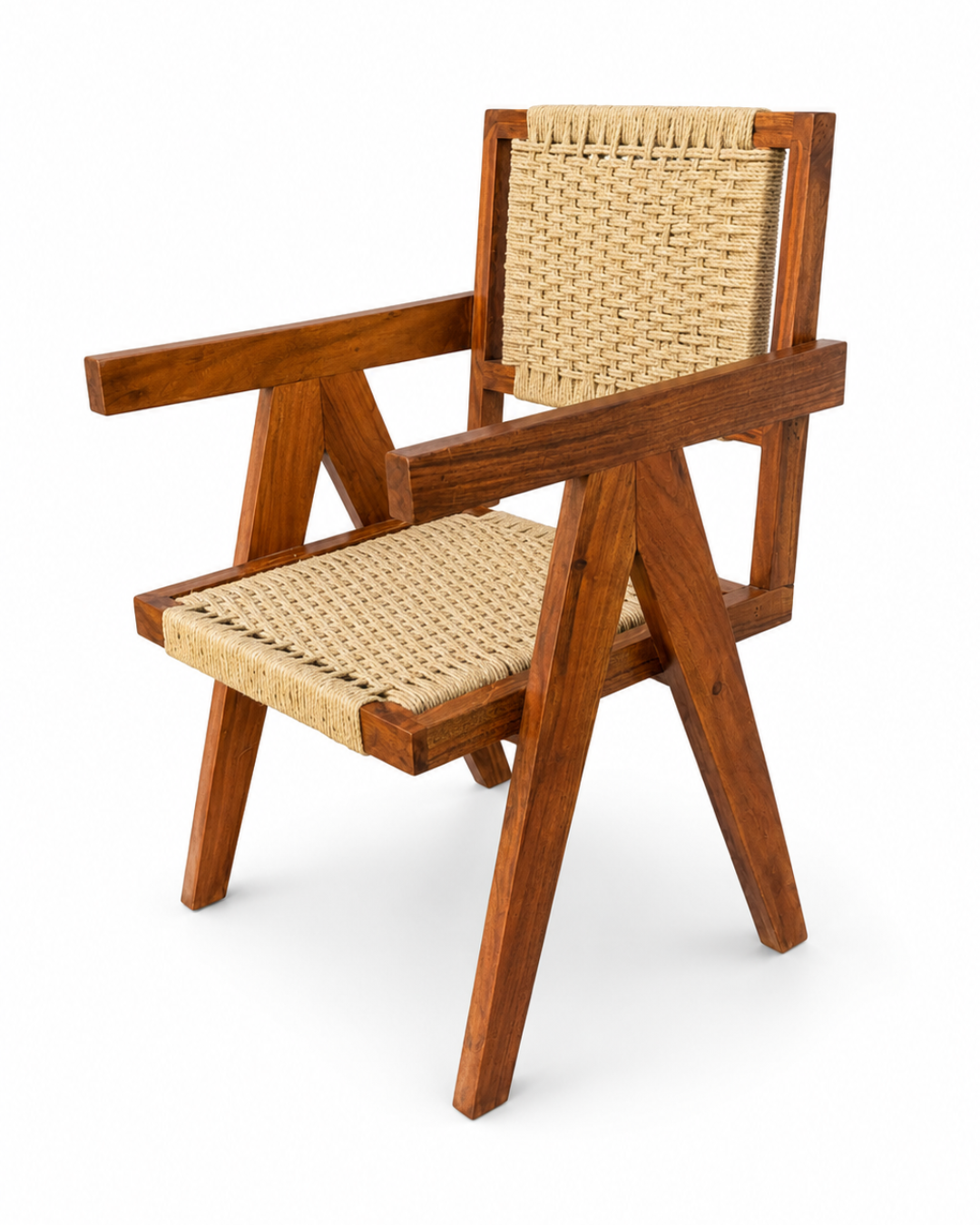 Solid Wood & Handwoven Rope Armchair - Image 3