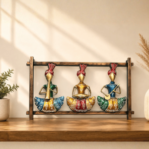 3 Musician Wooden Frame Wall Art | Handpainted Tribal Folk Musicians Decor