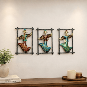 3-Panel Angel Musician Wall Art Set | Handpainted Framed Metal Wall Decor