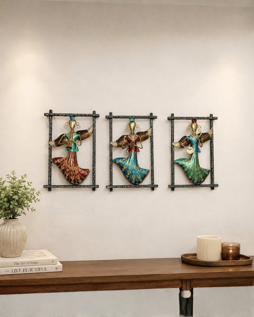 3-Panel Angel Musician Wall Art Set | Handpainted Framed Metal Wall Decor