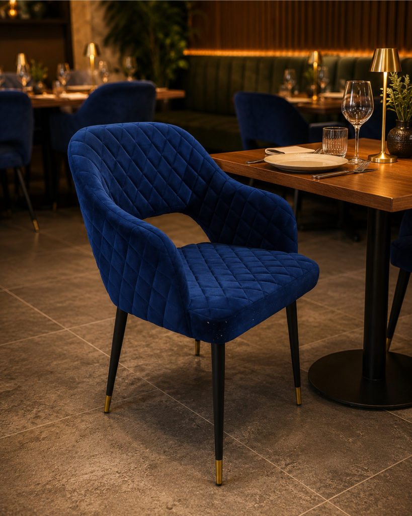 Blue Velvet Quilted Accent Chair