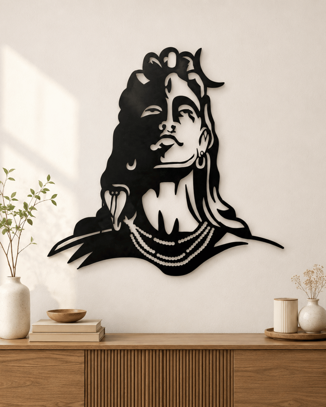 Adiyogi Shiva Silhouette Metal Wall Art | Laser Cut Black Metal Wall Decor