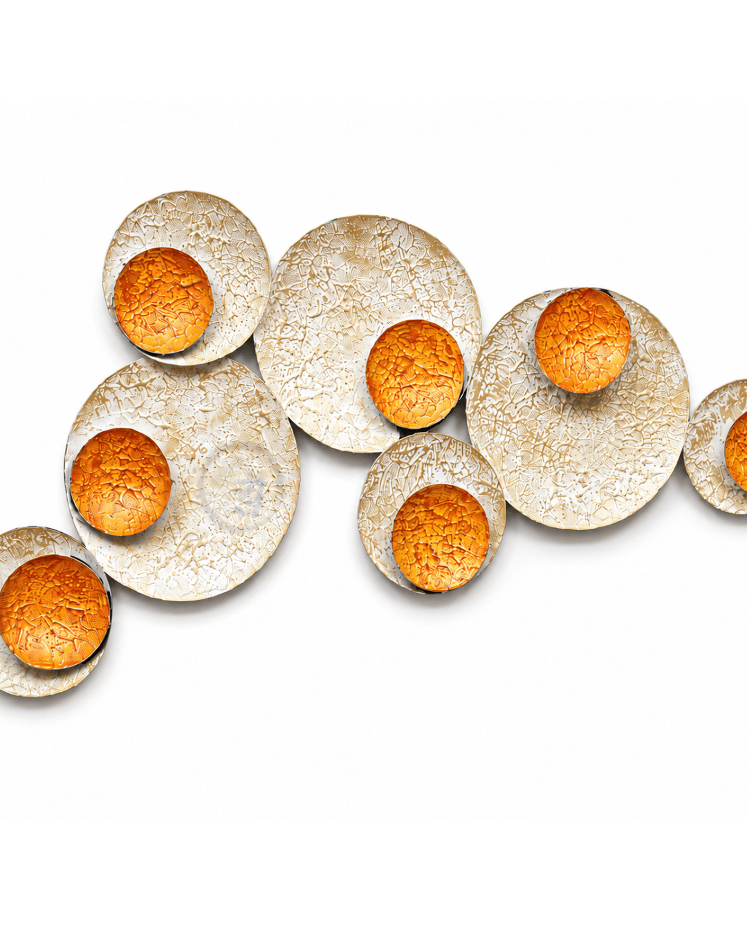 Textured Circle Cluster Metal Wall Lamp | Cream & Orange Sconce Wall Art - Image 3