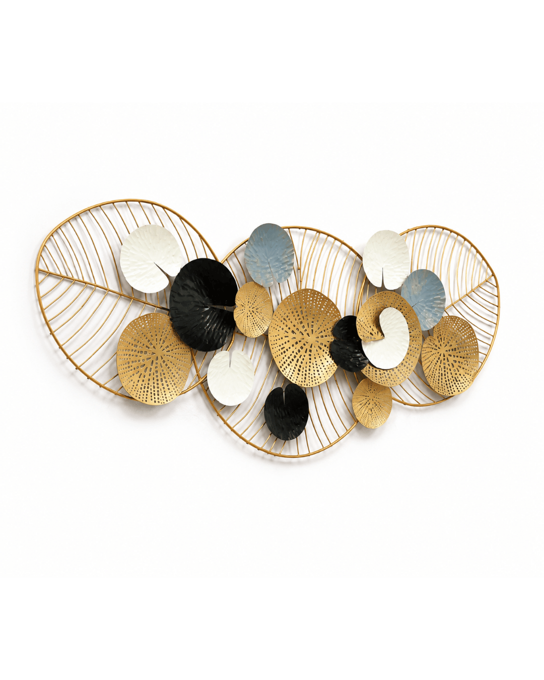 Lily Pad Leaf Cluster Metal Wall Art | Gold, Black & White Layered Circle Decor - Image 2