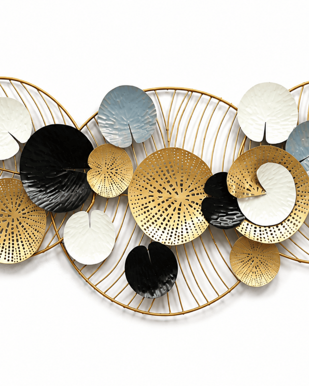Lily Pad Leaf Cluster Metal Wall Art | Gold, Black & White Layered Circle Decor - Image 3