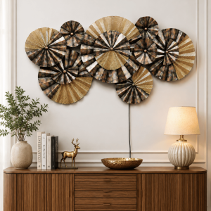 Metal Pinwheel Fan Wall Lamp | Gold & Black Sculptural Wall Sconce Art
