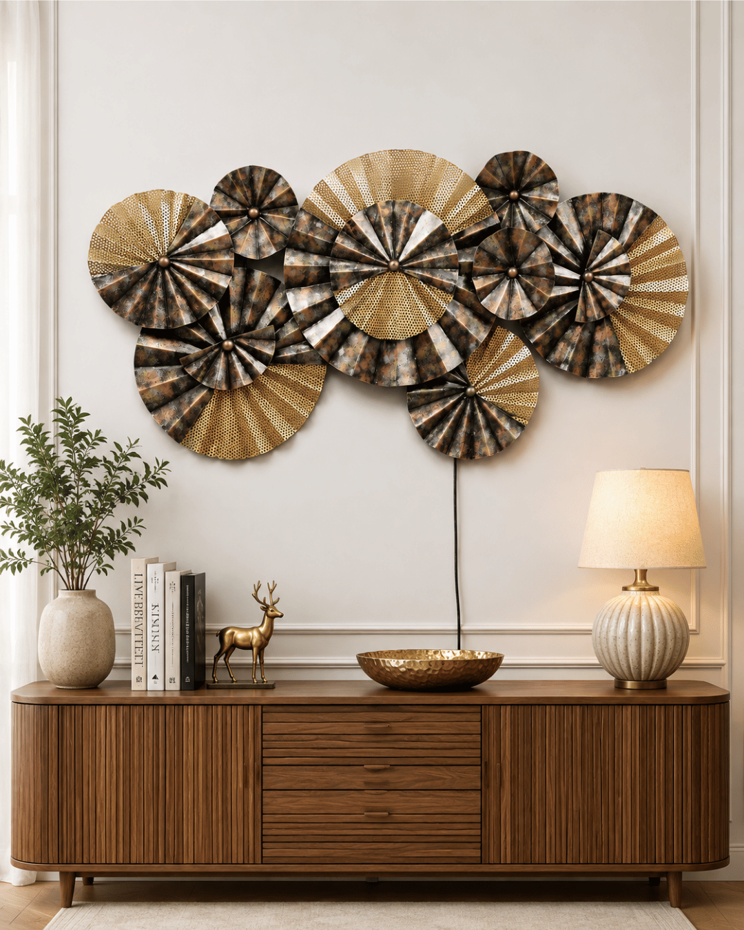 Metal Pinwheel Fan Wall Lamp | Gold & Black Sculptural Wall Sconce Art