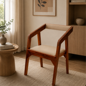 Modern Wooden Armchair with Cream Upholstered Seat