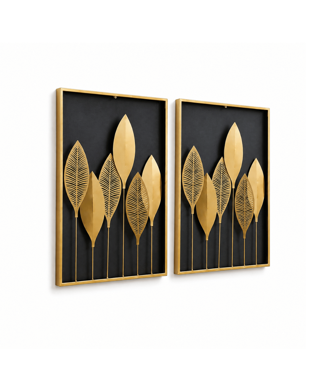 Golden Leaf Framed Wall Art Set of 2 | Handcrafted Botanical Panel Wall Decor - Image 2