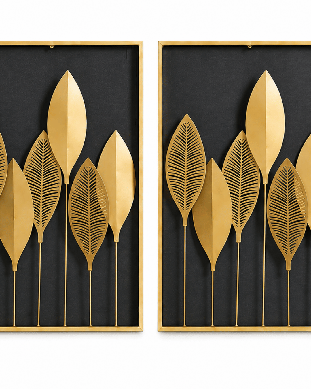 Golden Leaf Framed Wall Art Set of 2 | Handcrafted Botanical Panel Wall Decor - Image 3