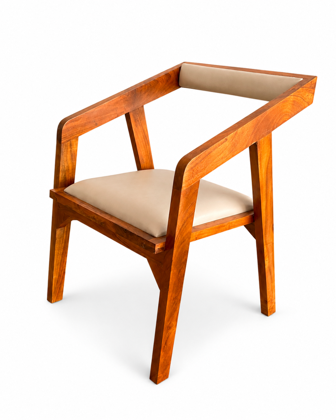 Modern Wooden Armchair with Cream Upholstered Seat - Image 2