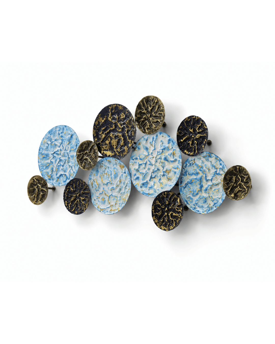 Blue, Black & Gold Marbled Circle Wall Art | Textured Metal Disc Cluster Decor - Image 2