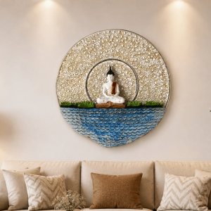 Meditating Buddha Round Wall Art | Handcrafted Textured Circular Wall Sculpture