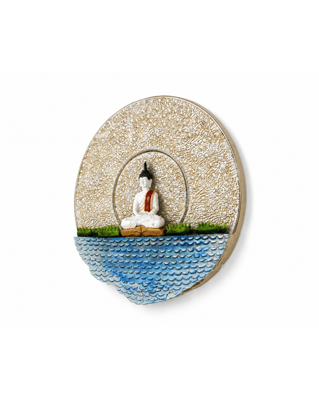 Meditating Buddha Round Wall Art | Handcrafted Textured Circular Wall Sculpture - Image 2