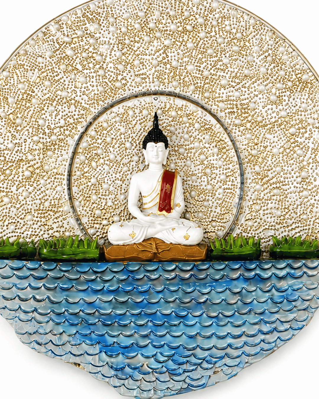 Meditating Buddha Round Wall Art | Handcrafted Textured Circular Wall Sculpture - Image 3