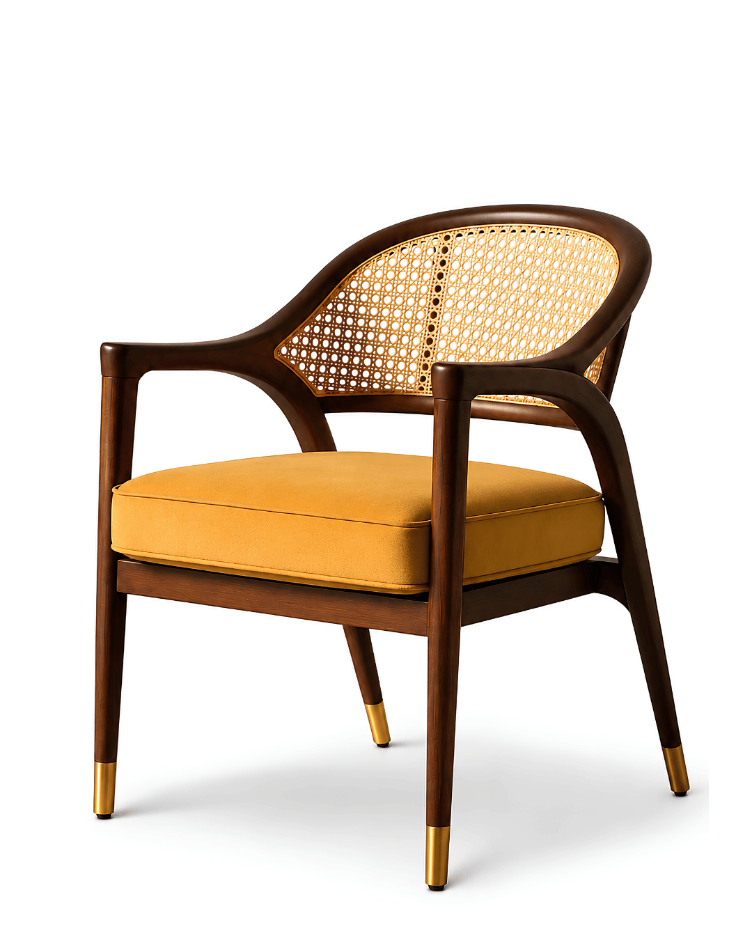 Wooden Cane Accent Chair with Mustard Cushion - Image 2