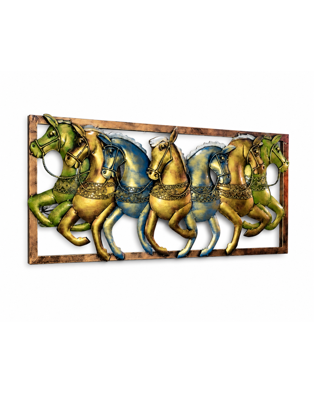 Galloping Horses Framed Metal Wall Art | Handpainted Bronze Horse Panel Decor - Image 2