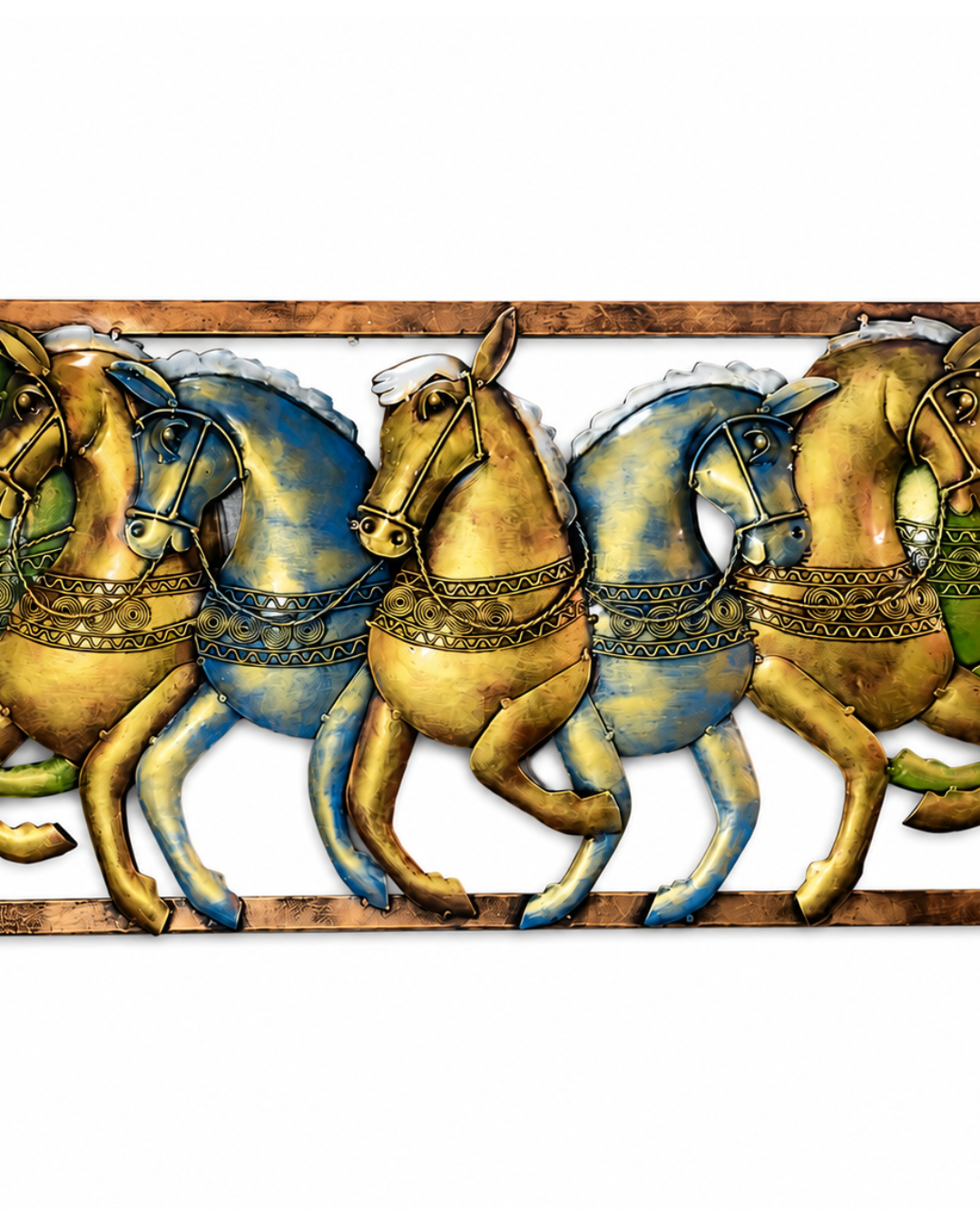 Galloping Horses Framed Metal Wall Art | Handpainted Bronze Horse Panel Decor - Image 3