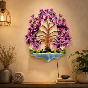 Pink Blossom Tree Wall Art with Bicycle | LED Handpainted Cherry Blossom Decor