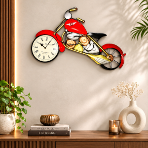 Red Chopper Motorcycle Wall Clock | Vintage Village Clockworks Bike Wall Art